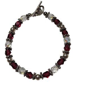 Elegant Red Clear Crystal Beaded Bracelet Toggle Clasp Fashion Jewelry Women
